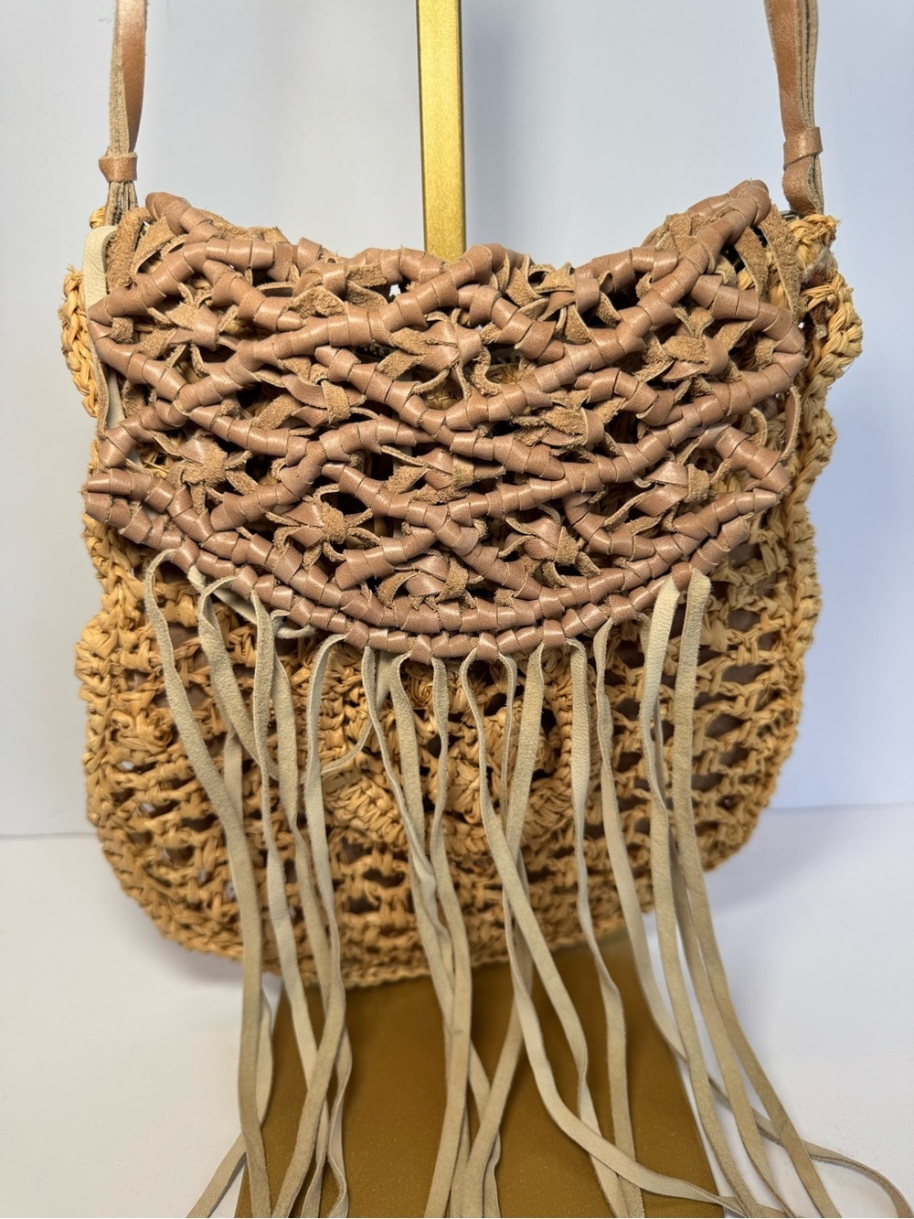bohemian crochet raffia crossbody from luxury resort accessory brand Flora Bella